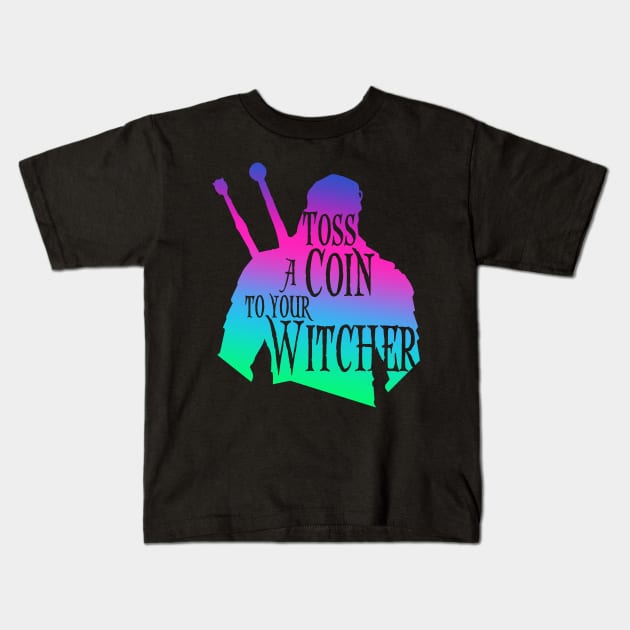 Witcher silhouette: Toss a Coin - retro Kids T-Shirt by Rackham